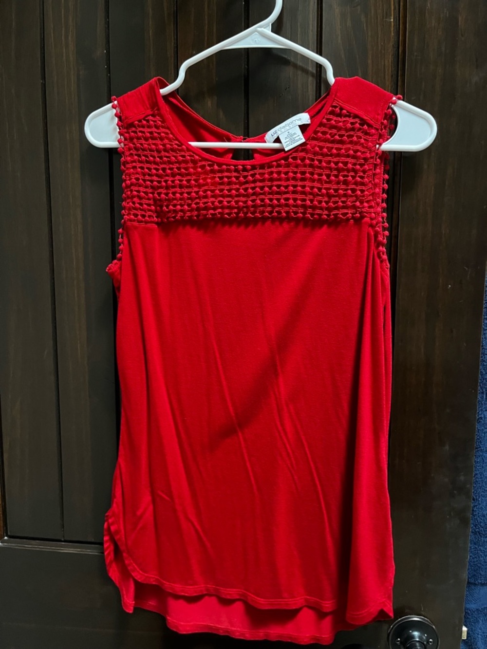Liz Claiborne Bright Red Crochet Yoke Tank